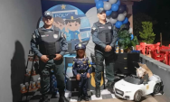 Pol&iacute;cia Militar participa de anivers&aacute;rio infantil com tema da corpora&ccedil;&atilde;o em Pedro Gomes
