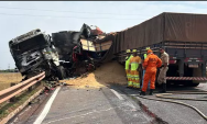 Colis&atilde;o entre carretas deixa um morto e interdita viaduto na BR-163, em Campo Grande
