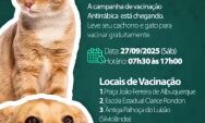 Campanha Antirr&aacute;bica 2025: Vacina&ccedil;&atilde;o Gratuita de C&atilde;es e Gatos Acontece hoje, S&aacute;bado (27)