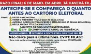 Prazo para regulariza&ccedil;&atilde;o eleitoral se aproxima e Cart&oacute;rio de Coxim convoca eleitores
