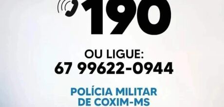 Problemas no 190: PM de Coxim disponibiliza n&uacute;mero de celular para emerg&ecirc;ncias