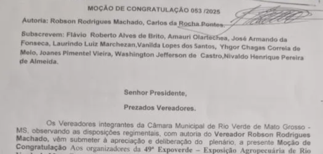 C&acirc;mara Municipal homenageia organizadores da 49&ordf; Expoverde com Mo&ccedil;&atilde;o de Congratula&ccedil;&atilde;o