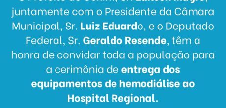 Novas m&aacute;quinas de hemodi&aacute;lise ser&atilde;o entregues nesta quinta (23) no Hospital Regional