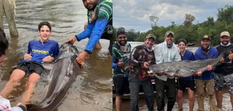 Adolescente fisga peixe maior que o pr&oacute;prio tamanho durante pescaria em MS