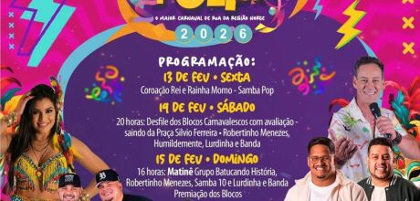 Coxim Folia 2026 come&ccedil;a hoje (13) e promete ser o maior Carnaval de rua da regi&atilde;o Norte