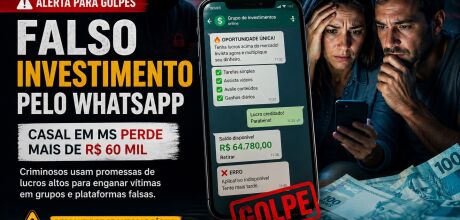 Casal em MS perde mais de R$ 60 mil em golpe do falso investimento pelo WhatsApp