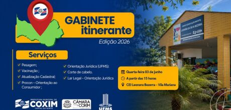 Gabinete Itinerante leva servi&ccedil;os p&uacute;blicos essenciais &agrave; Vila Mariana em Coxim na pr&oacute;xima quarta 03