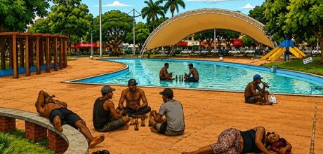 Tem muita gente &acute;morando&acute; na principal pra&ccedil;a de Dourados
