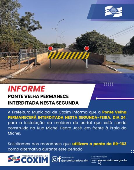 Aten&ccedil;&atilde;o! Ponte Velha continua interditada nesta segunda-feira