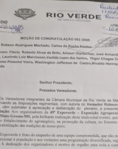 C&acirc;mara Municipal homenageia organizadores da 49&ordf; Expoverde com Mo&ccedil;&atilde;o de Congratula&ccedil;&atilde;o