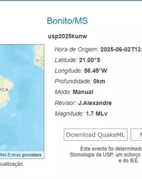 D&eacute;cimo terremoto do ano em MS "sacodiu" Bonito na &uacute;ltima 3&ordf; feira