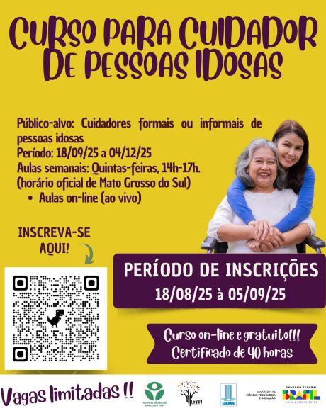 Coxim e UFMS oferecem curso gratuito para cuidadores de idosos em parceria in&eacute;dita