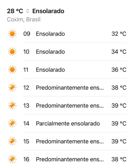                  S&aacute;bado (27) em Coxim com tempo aberto, quente e seco