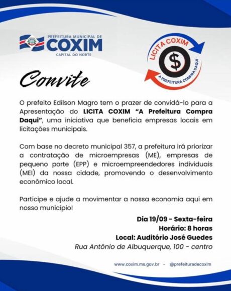 Coxim Inova com Projeto "A Prefeitura Compra Daqui" e Promove Desenvolvimento Econ&ocirc;mico Local