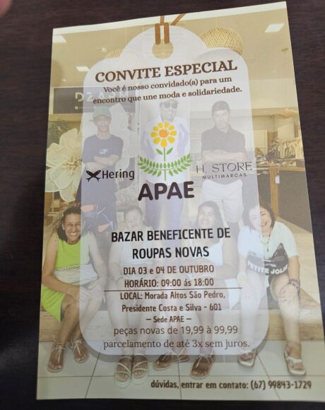 Moda e solidariedade: APAE realiza bazar beneficente de roupas novas em Coxim