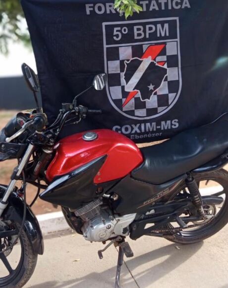 Mais uma moto &eacute; furtada em Coxim e recuperada pela PM ap&oacute;s den&uacute;ncia an&ocirc;nima 