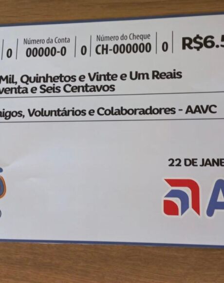 A.A.V.C recebe cheque simb&oacute;lico do programa Troco Solid&aacute;rio 