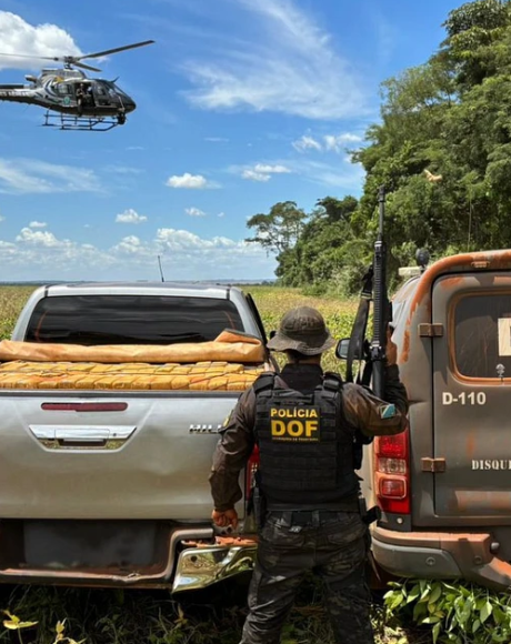 DOF apreende 1,95 tonelada de maconha ap&oacute;s persegui&ccedil;&atilde;o com helic&oacute;ptero em Ponta Por&atilde;