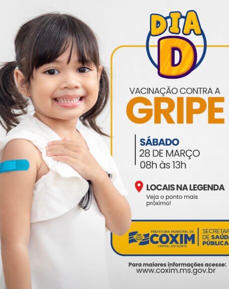 Est&aacute; acontecendo: Coxim realiza grande mobiliza&ccedil;&atilde;o de vacina&ccedil;&atilde;o contra a gripe neste s&aacute;bado (28)