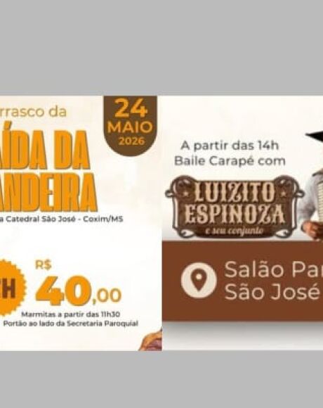 Churrasco e Sa&iacute;da da Bandeira da 131&ordf; Festa do Divino Esp&iacute;rito Santo em Coxim acontecem no domingo