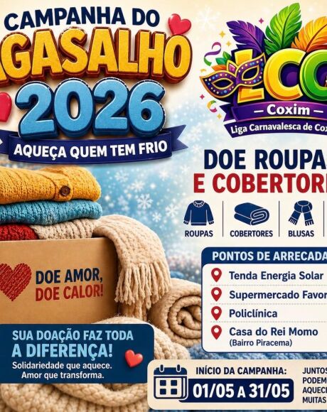 Campanha do Agasalho 2026 mobiliza Coxim para ajudar fam&iacute;lias no inverno