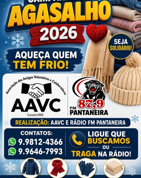 Campanha do Agasalho 2026 arrecada roupas e cobertores para fam&iacute;lias em situa&ccedil;&atilde;o de vulnerabilidade 