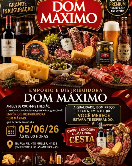 Coxim ganha novo espa&ccedil;o gastron&ocirc;mico com inaugura&ccedil;&atilde;o do Emp&oacute;rio e Distribuidora Dom M&aacute;ximo 