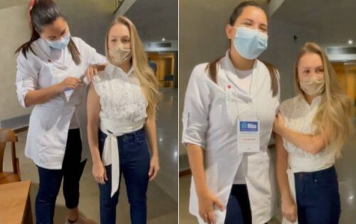 ***Carla Diaz recebeu a primeira dose da vacina contra a Covid-19 na manh&atilde; de ontem (27) no Rio. A atriz de 30 anos, que participou do BBB21, explicou que faz parte do grupo de risco por ter tido um n&oacute;dulo maligno na tireoide descoberto em julho de 2020 &ndash; do qual j&aacute; est&aacute; curada, mas que permanece em constante acompanhamento. &ldquo;Para quem n&atilde;o sabe, ano passado, no meio da pandemia, descobri um c&acirc;ncer na tireoide. Operei, gra&ccedil;as a Deus deu tudo certo. Por&eacute;m, ainda me encontro em observa&ccedil;&atilde;o m&eacute;dica, j&aacute; que ainda tem poucos meses que fiz todo o tratamento. Com isso, perten&ccedil;o ao grupo de risco da Covid-19, e hoje pude finalmente ser vacinada contra o v&iacute;rus&rdquo;, celebrou Carla.