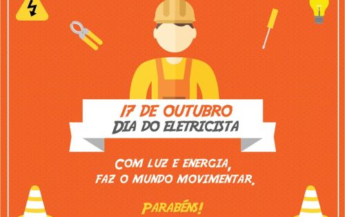 **** Hoje, 17 de outubro, &eacute; comemorado o Dia do Eletricista, A data homenageia o profissional t&eacute;cnico e respons&aacute;vel na manuten&ccedil;&atilde;o e instala&ccedil;&atilde;o da rede el&eacute;trica em resid&ecirc;ncias, empresas e ilumina&ccedil;&atilde;o p&uacute;blica. Este profissional &eacute; importante para garantir o bom funcionamento dos sistemas e equipamentos el&eacute;tricos, evitando prov&aacute;veis acidentes.