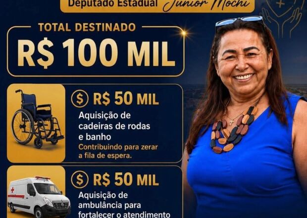 Vereadora L&uacute;cia da AAVC e deputado Junior Mochi garantem R$ 100 mil para sa&uacute;de de Coxim