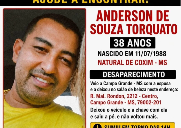 Comerciante de Coxim desaparece ap&oacute;s deixar esposa em sal&atilde;o de beleza em Campo Grande
