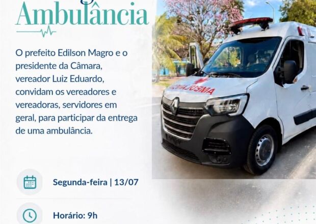 Prefeitura de Coxim entrega nova ambul&acirc;ncia na pr&oacute;xima segunda-feira(13)
