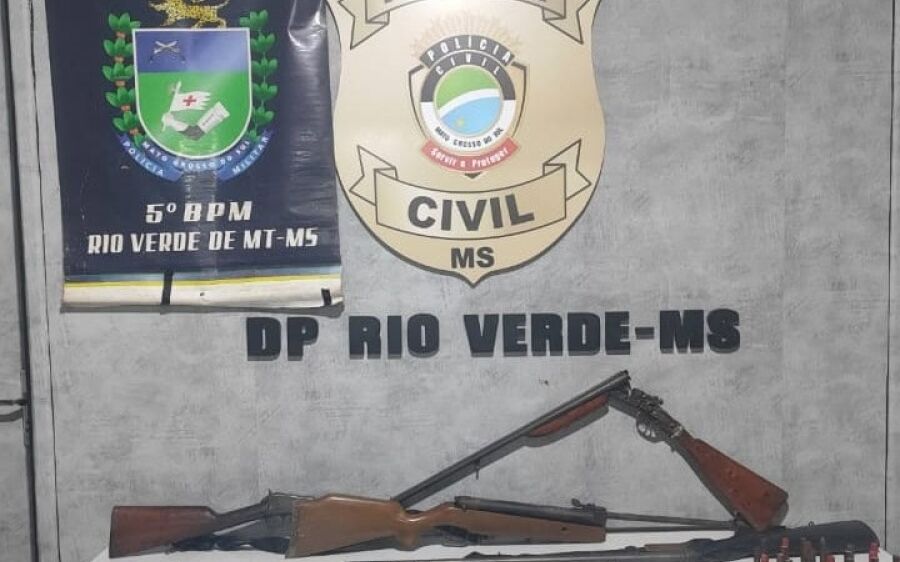 Operação conjunta apreende 6 armas e conduz 4 suspeitos durante buscas em Rio Verde de Mato Grosso

