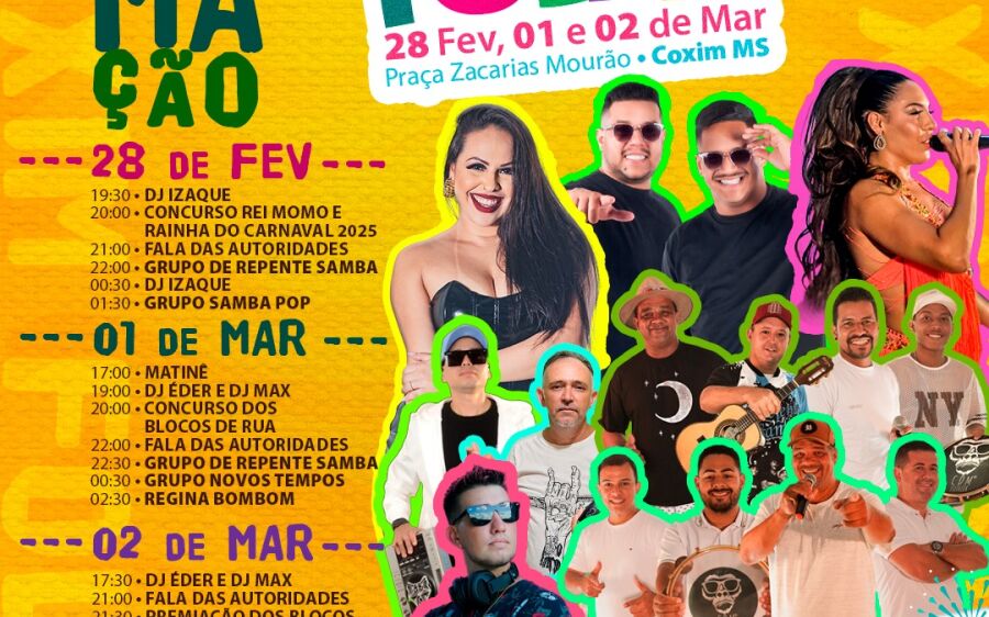 Começa nesta sexta o maior carnaval de rua da região norte, Coxim Folia 2025