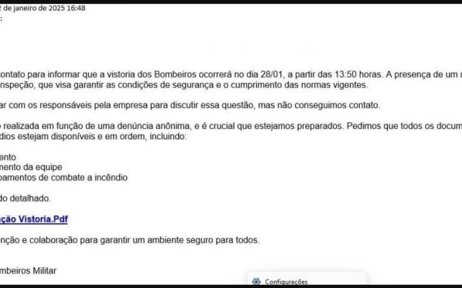 Empresas de Coxim recebem e-mails falsos em nome do Corpo de Bombeiros