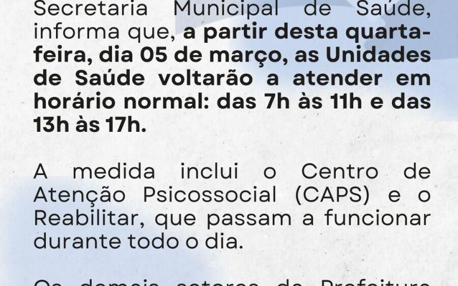 Coxim Retoma Atendimento Integral nas Unidades de Saúde