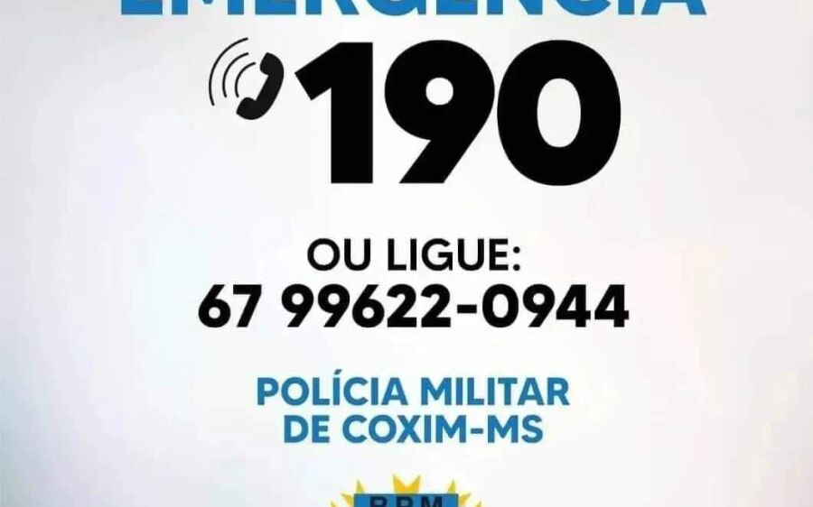 Problemas no 190: PM de Coxim disponibiliza número de celular para emergências