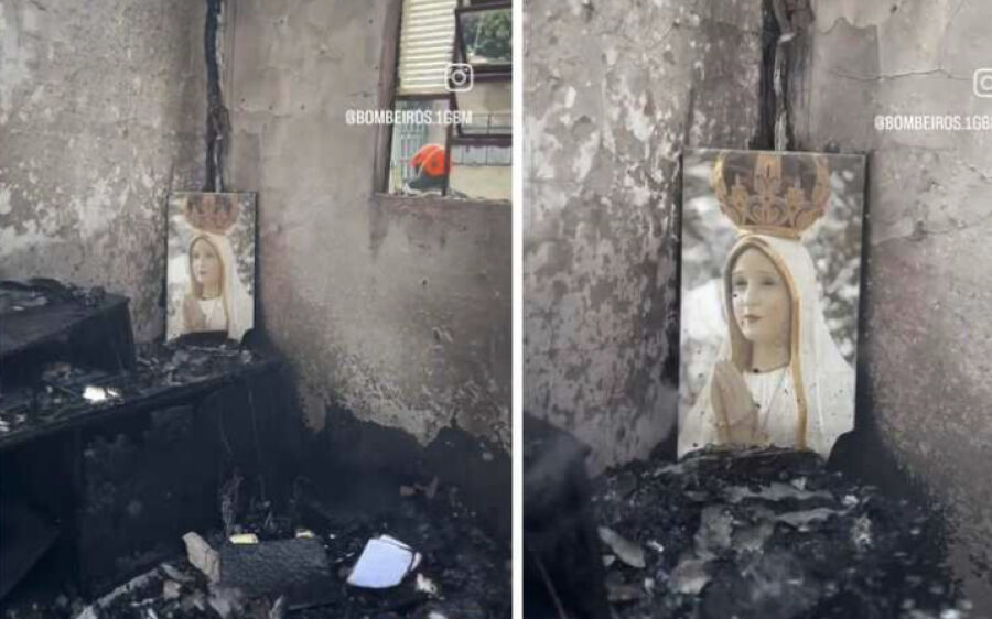 Imagem de Nossa Senhora de Fátima fica intacta após casa ser destruída pelo fogo