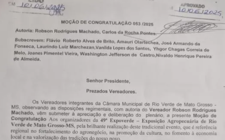 Câmara Municipal homenageia organizadores da 49ª Expoverde com Moção de Congratulação