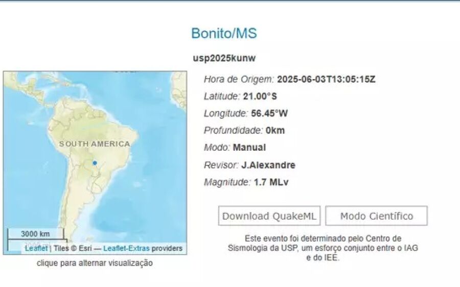 Décimo terremoto do ano em MS 