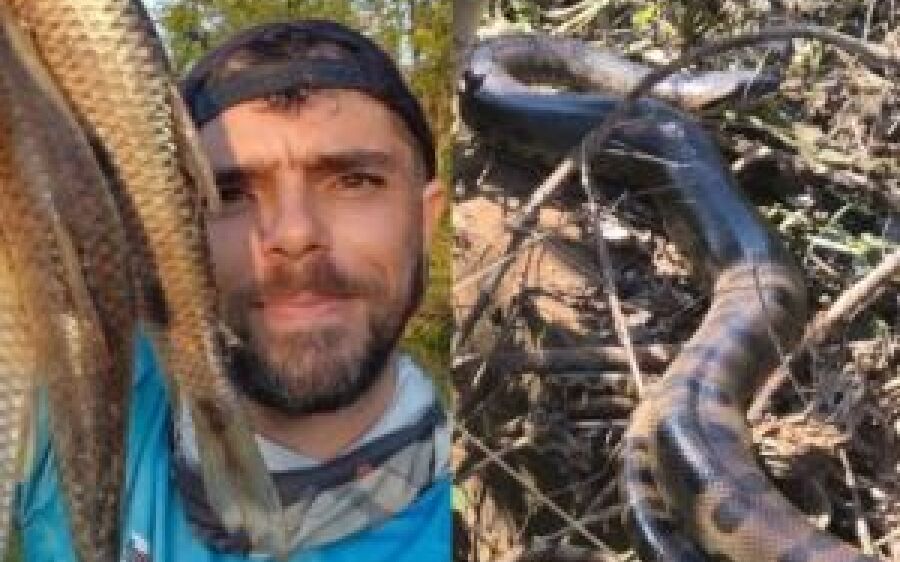 Rei das sucuris: pescador que levou mordida rara de cobra vira influenciador e mostra como é a vida