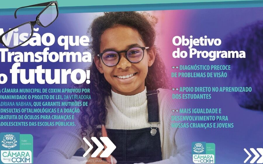 Câmara de Coxim lança programa que garante consultas oftalmológicas e óculos gratuitos para alunos