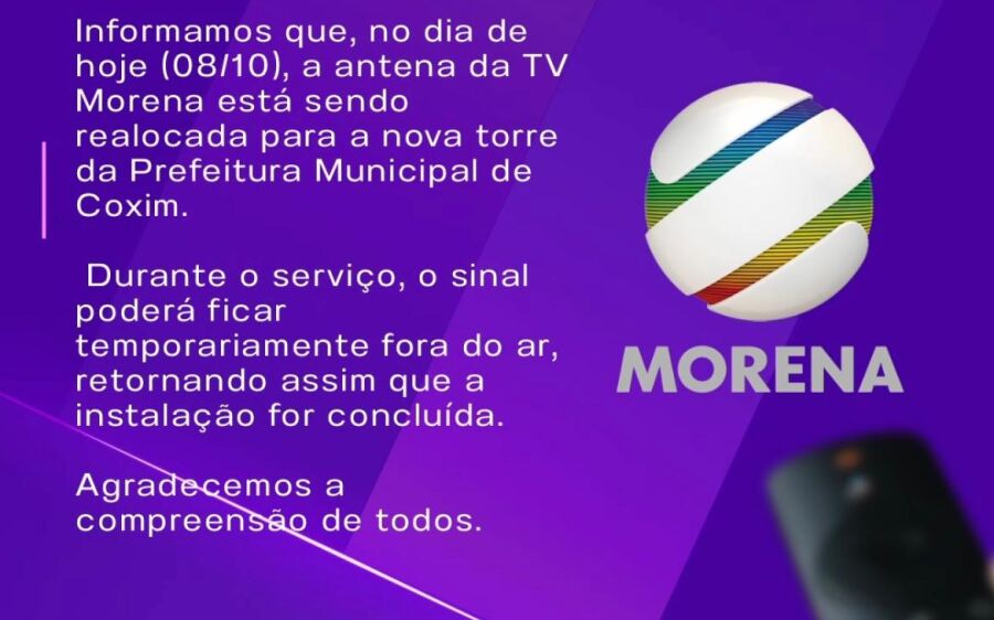 Sinal da TV Morena passa por realocação em Coxim para nova torre da Prefeitura