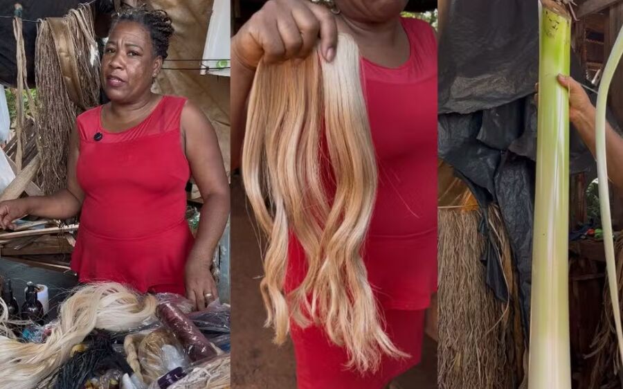 Artesã cria por acaso aplique de cabelo exclusivo com fibra de bananeira do quintal de casa
