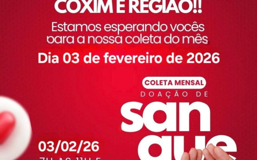 Hemosul convoca doadores de Coxim para coleta de sangue no dia 3 de fevereiro