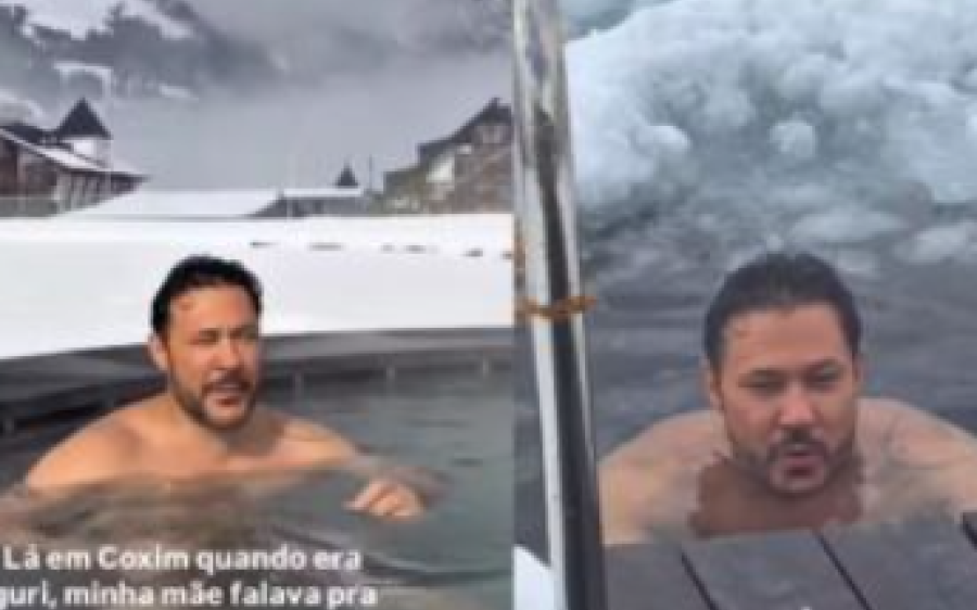 Do calor de Coxim ao gelo europeu: sertanejo João Bosco encara lago congelado e lembra infância 
