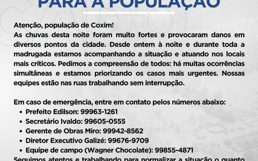 Coxim em alerta máximo: chuva histórica faz rios subirem rápido e mobiliza Prefeitura e Defesa Civil