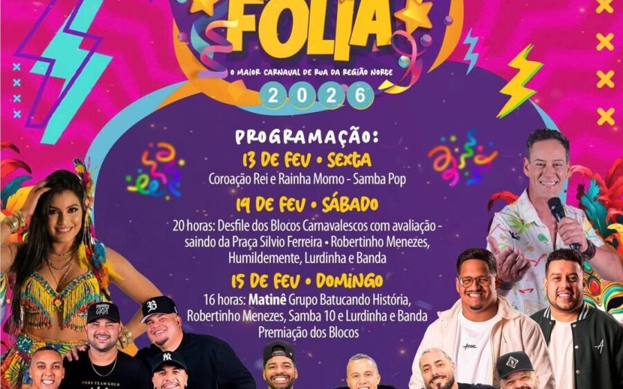 Coxim Folia 2026 começa hoje (13) e promete ser o maior Carnaval de rua da região Norte