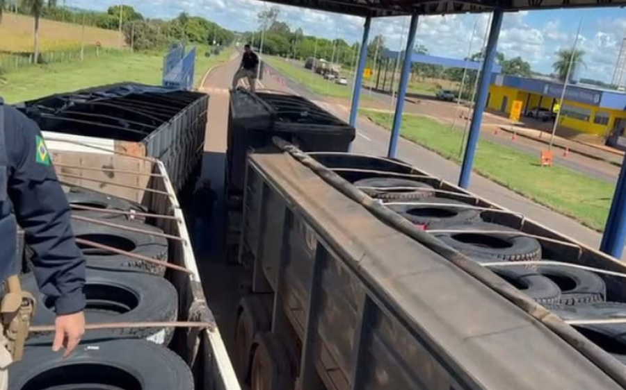PRF apreende 565 pneus de origem estrangeira durante fiscalização na BR-163
