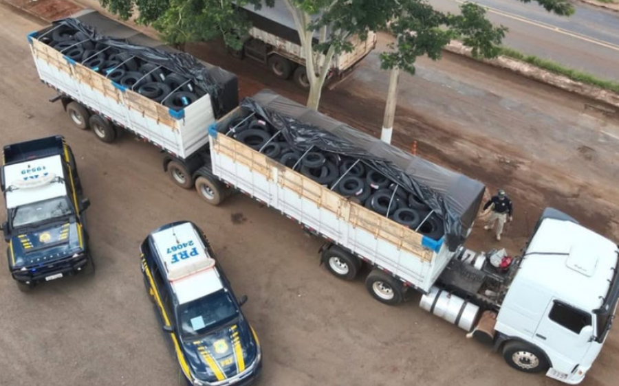 Caminhoneiro é preso com cerca de 320 pneus de origem estrangeira após abordagem na BR-163
